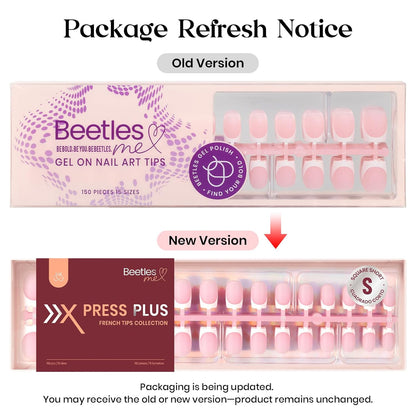 Beetles Press On Nail Kit-Short Square French Tip Press On Nails, 150Pcs Pink French Nail Tips with Nail Glue & Remover Builder Top Coat Nail Lamp, All-in-One DIY Fake Nails Gift for Women