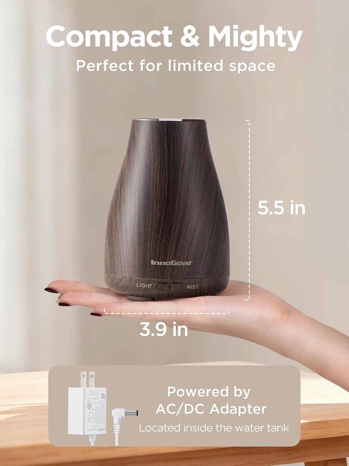 InnoGear Essential Oil Diffuser, Ultrasonic Diffusers for Home Aromatherapy Humidifier for Bedroom Room 7 Colors LED 2 Mist Mode Auto Off, Basic White