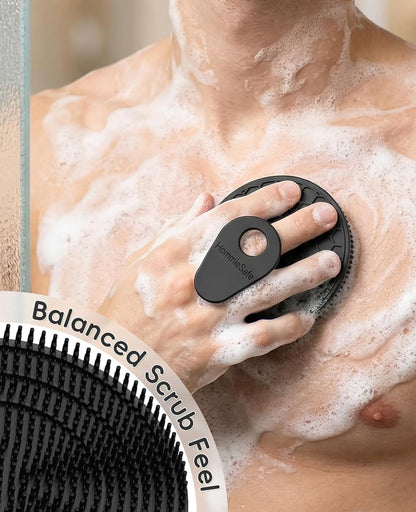 2 Pack Soft Silicone Shower Brush, Body & Face & Short Hair Wash, Bath Exfoliating Skin Massage Scrubber, Dry Skin Brushing Glove Loofah, Fit for Sensitive and All Kinds of Skin (PeonyPink+Green)