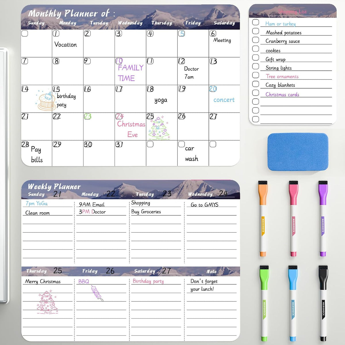 Marsrock Weekly Calendar Whiteboard with Stand, Dry Erase Magnetic 16"x12"