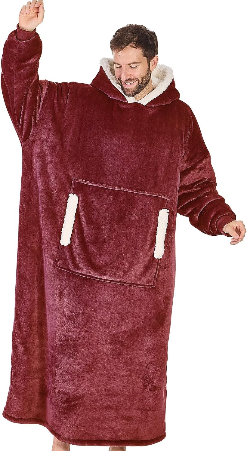 yescool Wearable Blanket Hoodie, Flannel Sherpa Fleece Blanket Sweatshirt for Adults Women Men,One Size Fits All - Colors A