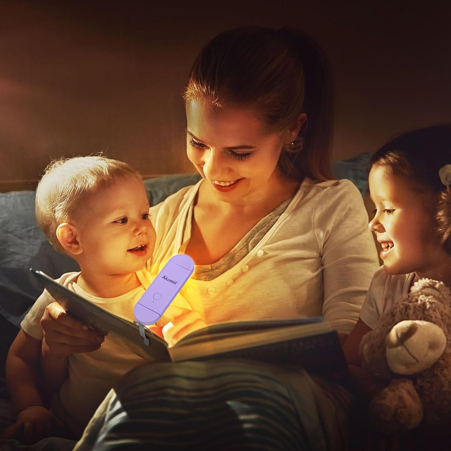 Akomid USB Rechargeable Book Light for Reading in Bed, 8 LEDs Bookmark Style Clip on, Eye-Cared Amber Light Mode for Kids, Blue Light Blocking, Stepless Dimming,Khaki
