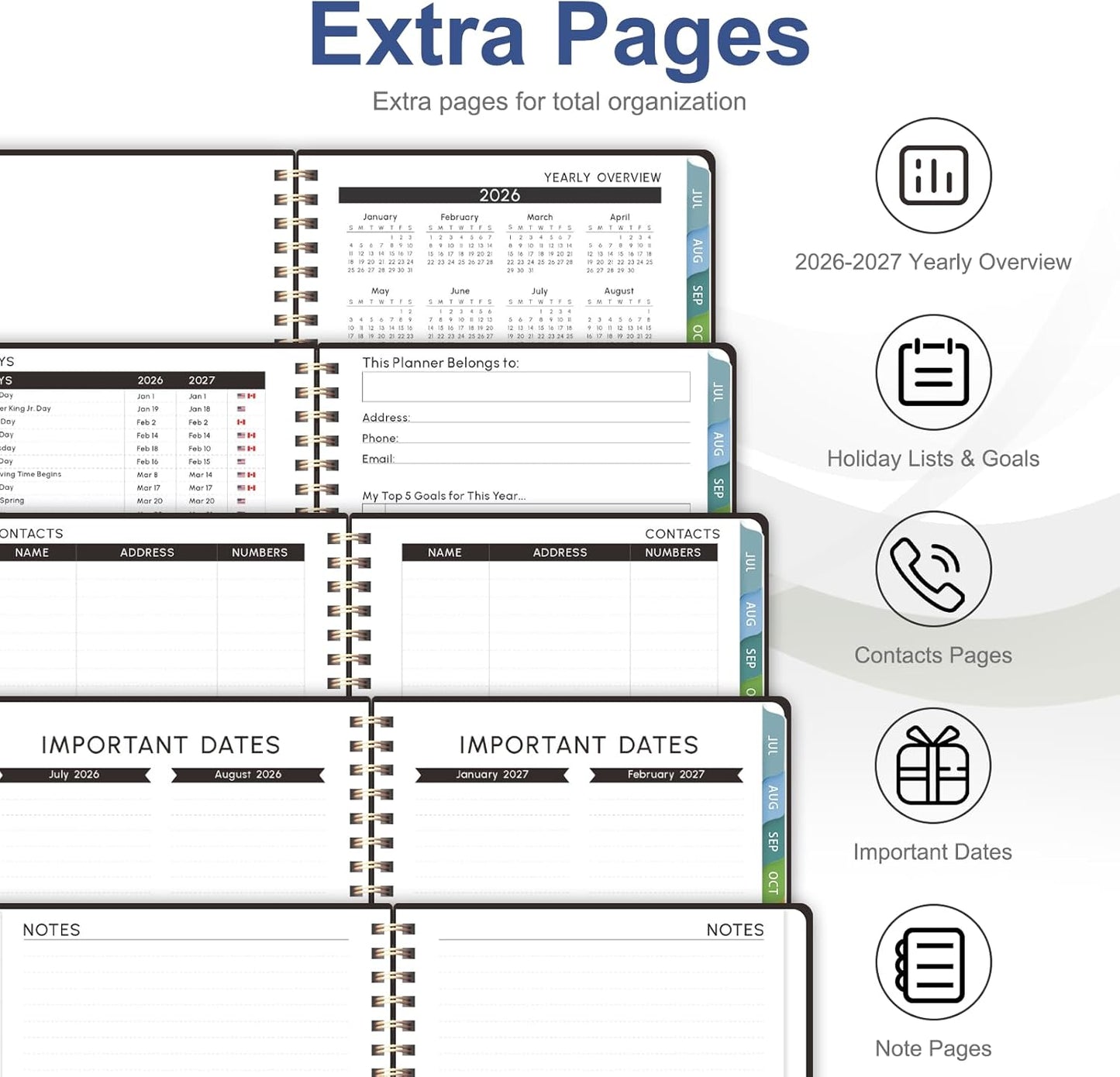 Planner 2026-2027, Weekly and Monthly Calendar Planner, JUL 2026 - JUN 2027 | Academic Year, Daily Agenda Book, A5(6.3'' x 8.5''), Sprial Bound, Inner Pocket, Office School Use