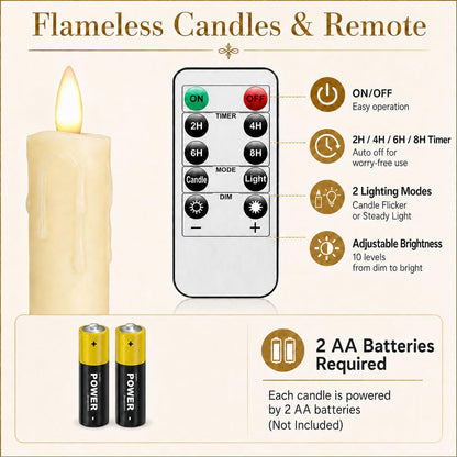 Candle Holder Set of 3, with 3 Flameless Candles & 1 Remote(Gold) | Taper Candle Holders, Metal Non Slip Stable Base, for Home Decor, Holiday Party, Pet & Kid Friendly