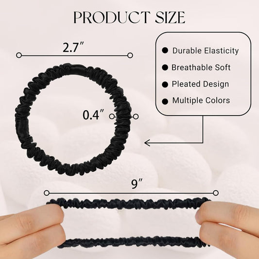 8 Pcs 100% Pure Mulberry Silk Hair Scrunchies for Women & Girls - Silky Hair Ties for Thick, Thin or Curly Hair - Bulk Pack Satin Sleepy Scrunchies in Black
