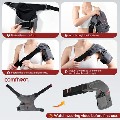 Cordless Shoulder Heating Pad with Vibration Massage for Frozen Shoulder Rotator Cuff Pain Relief, 5000mAh Battery Powered Heated Shoulder Brace Wrap, 1-3H Hot Compress for Men & Women