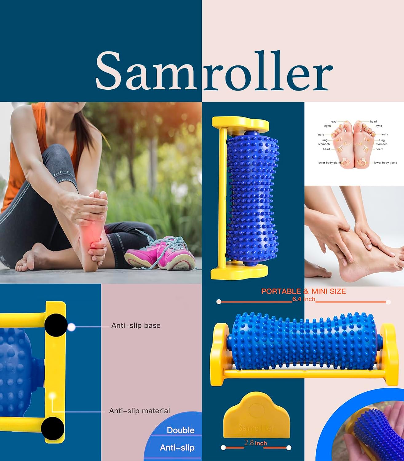 Samroller Portable Foot Massager Roller - Neuropathy Relief - Arch & Heel Pain Therapy - Trigger Point Massage - Gifts for Dad & Mom