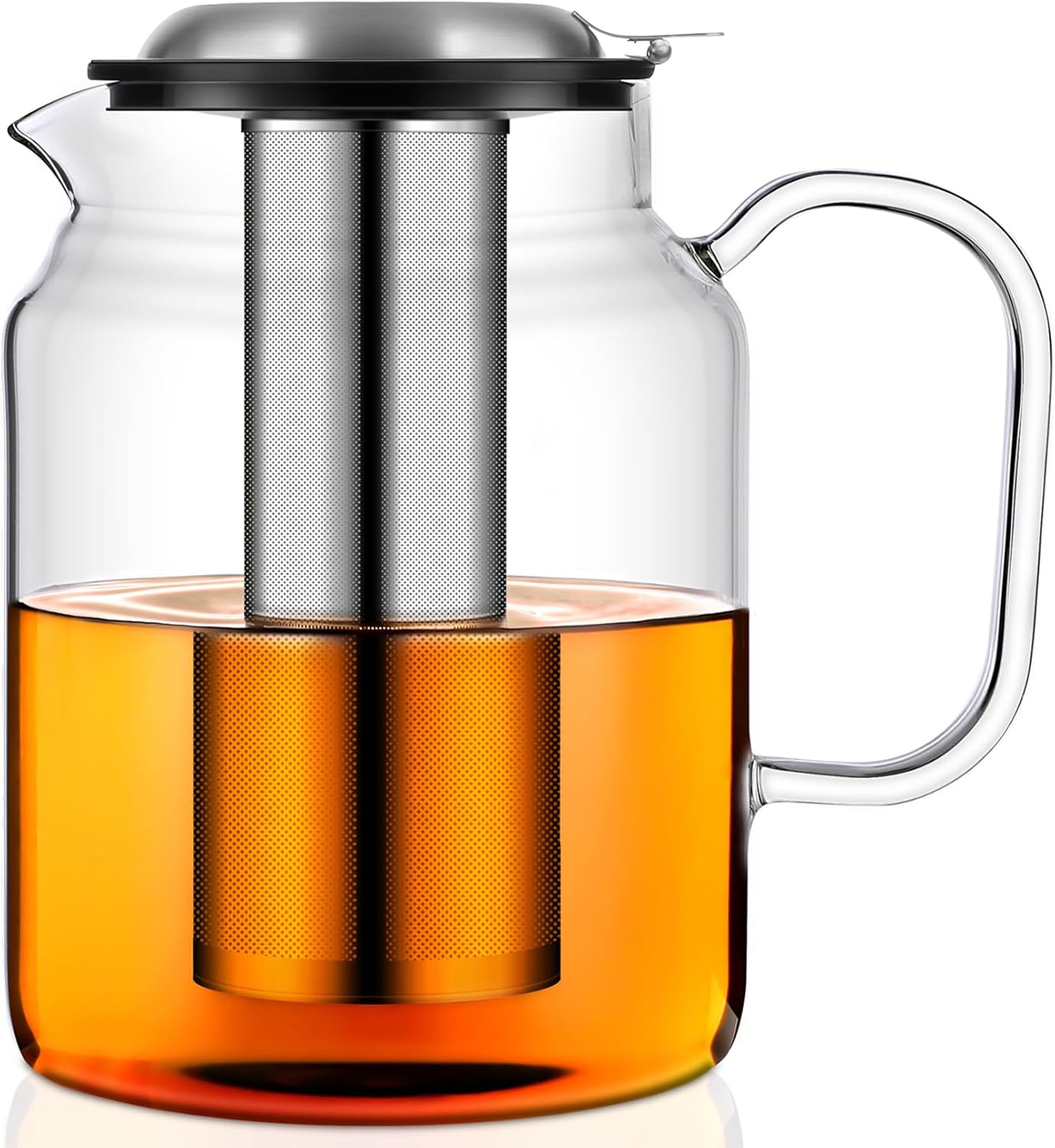 Aquach 51oz Glass Teapot with Infuser, Stovetop Safe Borosilicate Tea Pot | Dishwasher Safe, Plastic-free, Precise Loose Leaf Filter, Easy-clean Opening, Sharing Capacity
