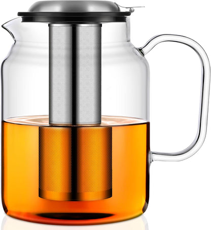 Aquach 51oz Glass Teapot with Infuser, Stovetop Safe Borosilicate Tea Pot | Dishwasher Safe, Plastic-free, Precise Loose Leaf Filter, Easy-clean Opening, Sharing Capacity