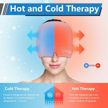 Migraine Relief Cap, All Around Gel Covered Reusable Headache Relief Cap, Black Migraine Cap for Headache Relief, Puffy Eyes