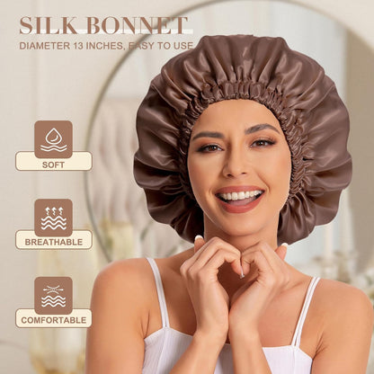 Satin Bonnet Silk Bonnet Hair Bonnet for Sleeping-Slouchy Beanie Hat Satin Sleep Cap for Women's Natural & Curly Hair(Blue Zircon)