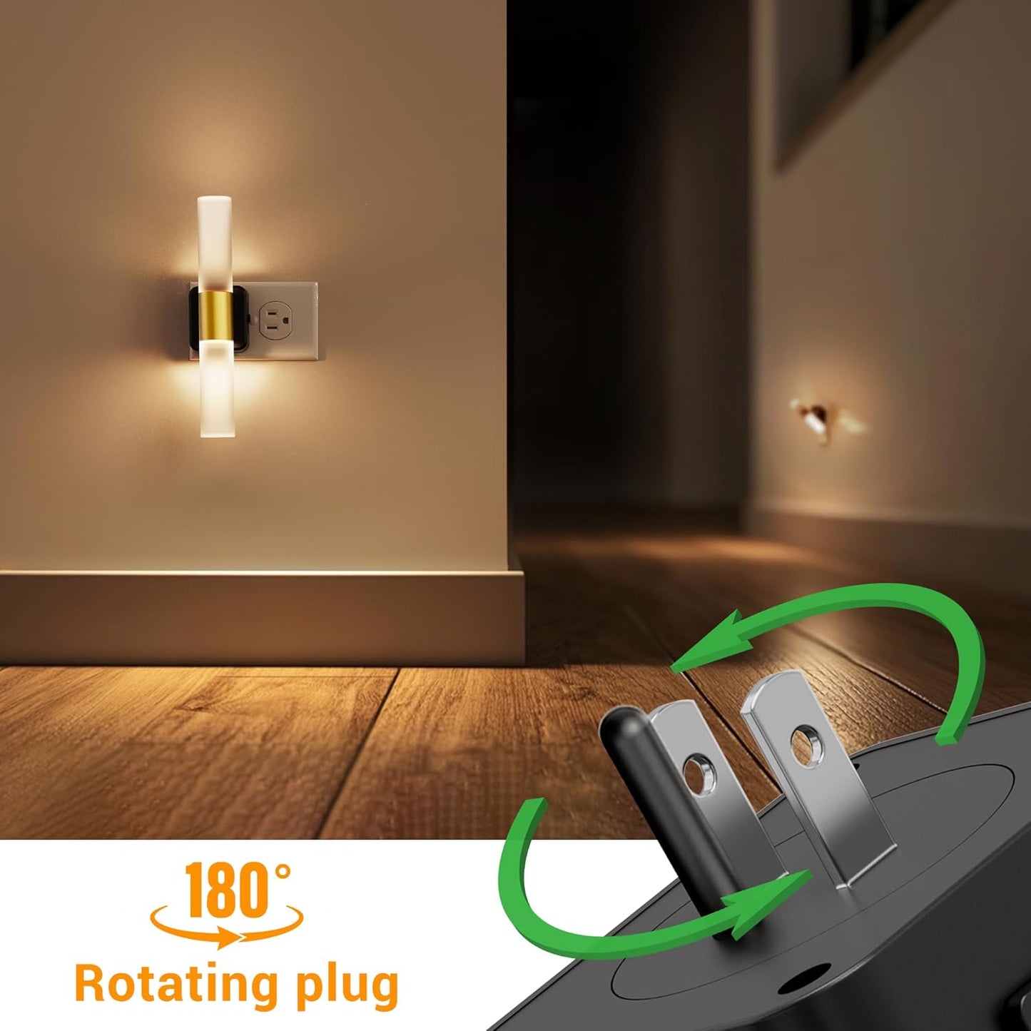 L LOHAS LED Night Lights Plug into wall, Amber Night Light with Adjustable Brightness, Plug in NightLight with Auto Light Sensor, Wall Sconce-Style Design Night Light for Bathroom,Hallway, 2 Pack