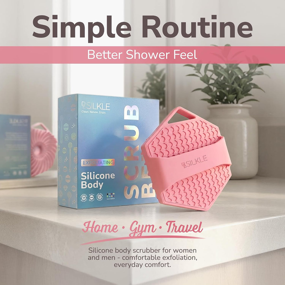 SILKLE Silicone Body Scrubber Exfoliator, Shower Scrubber & Silicone Loofah