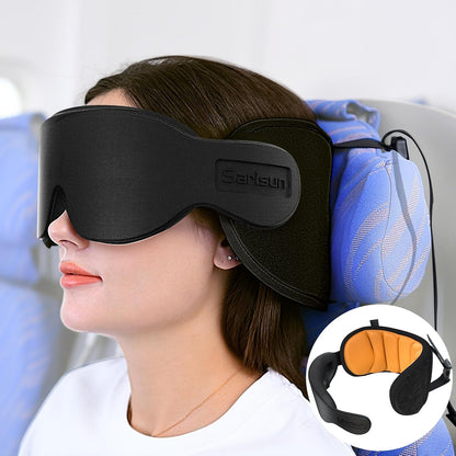 SARISUN Travel Pillows for Airplanes, 360° Support Headrest Pillow with Eye Mask for Sleeping, Travel Airplane Pillow for Long Flights Car Road Trip, Travel Accessories Stop Bobblehead, Black