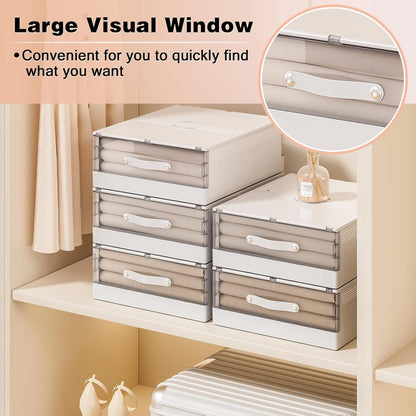 GUDEMAY Bed Sheet Organizers and Storage Plastic, 4 pcs Foldable Closet Organizer with Handle, Bedding Storage Box Container for Blanket, Duvet Cover Set, Bed Sheet Set, White