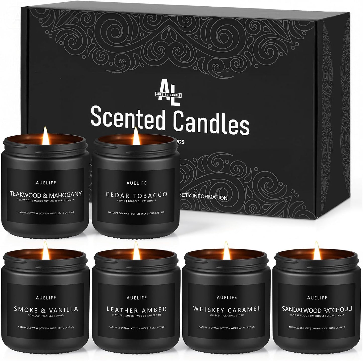 Scented Candles Set | Men Candle Set, Scented Candles for Home, Gifts for Men Aromatherapy Gift Set - 4 Pack Manly Gifts for Dad Fathers Day, Soy Candle of Leather/Smoke & Vanilla/Oak/Lavender