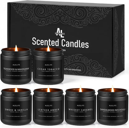 Scented Candles Set | Men Candle Set, Scented Candles for Home, Gifts for Men Aromatherapy Gift Set - 4 Pack Manly Gifts for Dad Fathers Day, Soy Candle of Leather/Smoke & Vanilla/Oak/Lavender