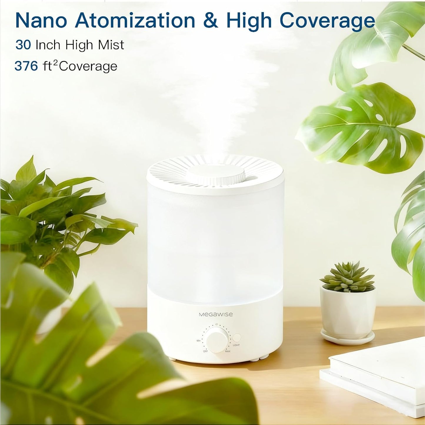 MegaWise Ultrasonic Cool Mist Humidifier SK7620 - 1.5L Capacity, Whisper-Quiet Operation, Adjustable Mist Output, Auto Shut-Off - Ideal for Home, Office, Baby Room, and Bedroom