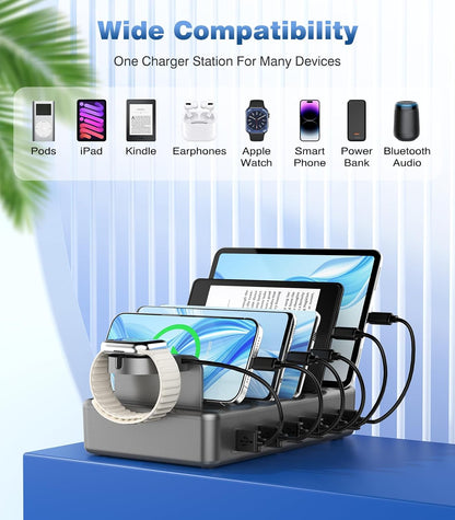 Charging Station for Multiple Devices, 50W 6 Ports Charging Dock with Stand