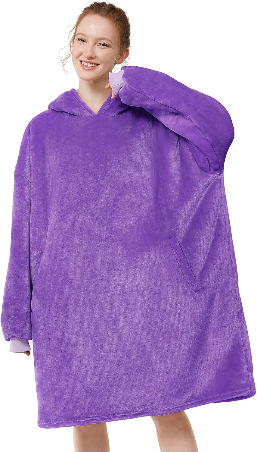 LetsFunny Blanket Hoodie,Oversized Wearable Sherpa Fleece Blanket Sweatshirt,Super Soft Warm Cozy with Giant Pocket,Gifts for Women Men Adults Teenagers, One Size Fits All