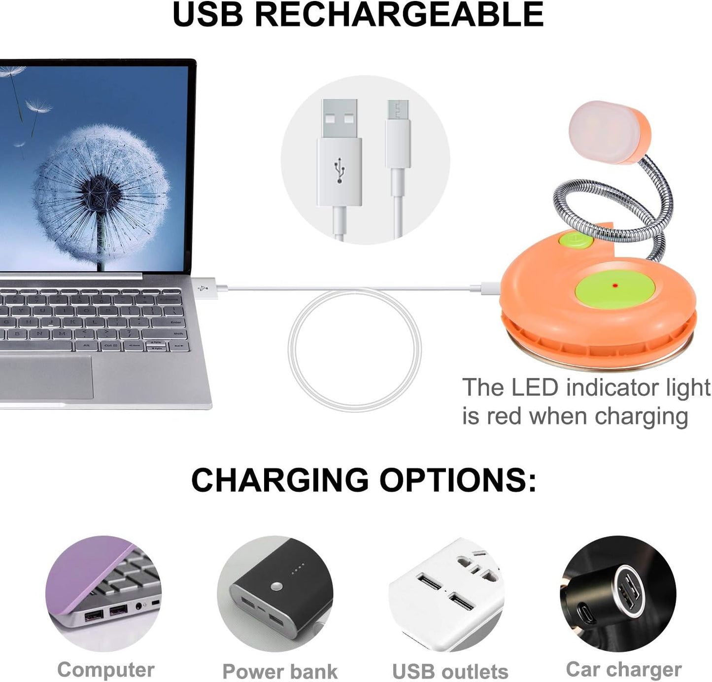 LUXSWAY Rechargeable Reading Book Light for Kids,LED Reading Lights for Books in Bed,Amber Book Light with Magnetic,Flexible Gooseneck,Cute Bookmark Lights for Bookworms-Orange
