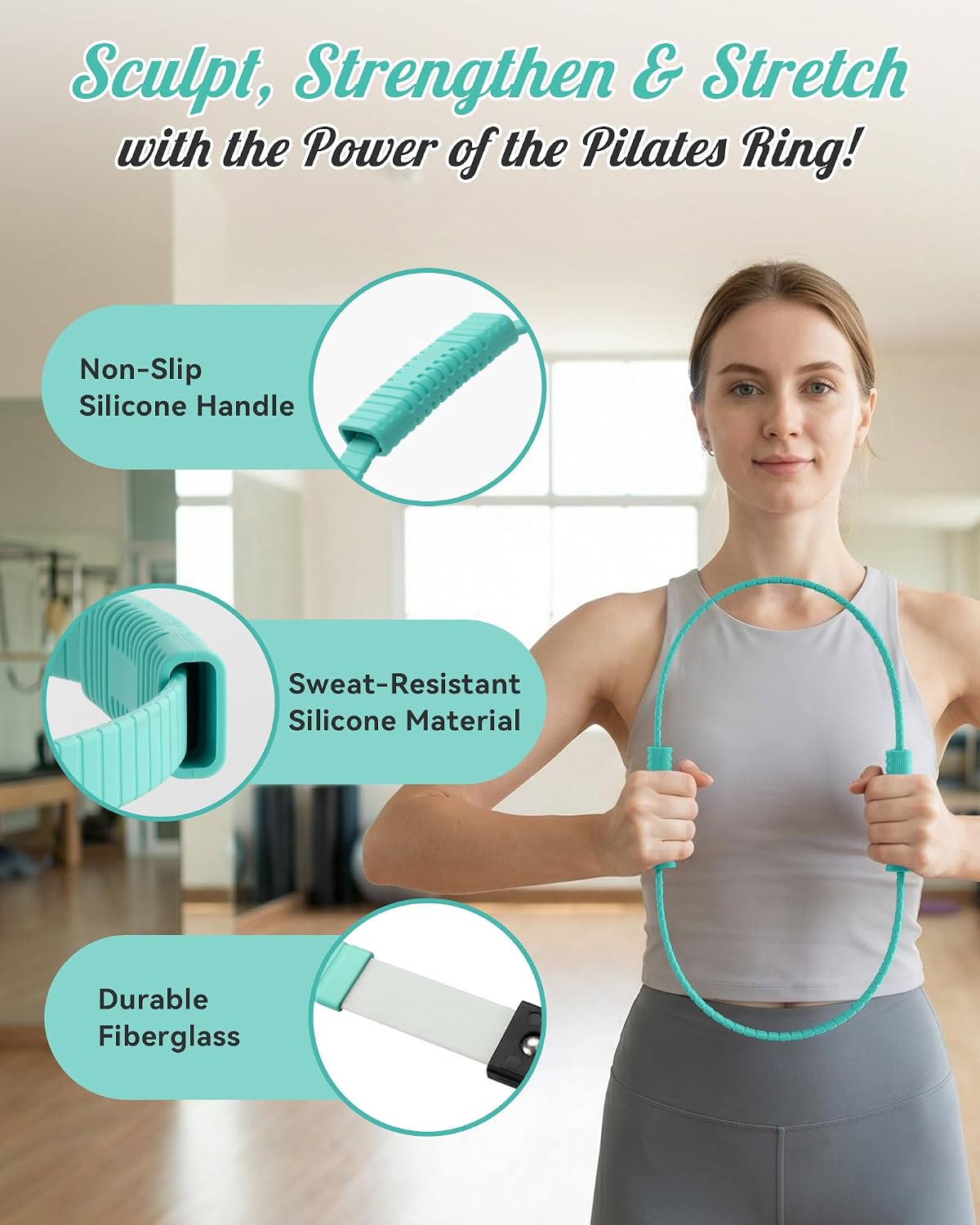 SUBCULTUREPICK Pilates Ring, Silicone Magic Pilates Rings, Lightweight & Durable Flexible Fitness Circle Exercise Equipment for Toning Arms, Thighs,Legs, Core,Yoga & Physical Therapy