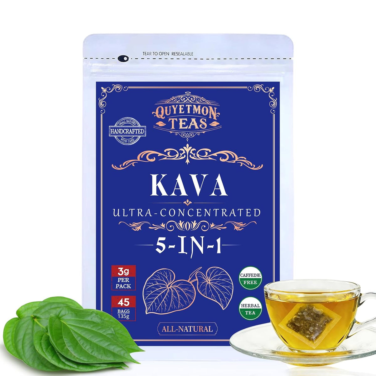 Quyetmonteas 5-in-1 Kava Tea Bags for Calming & Relaxation, 45 Bags.