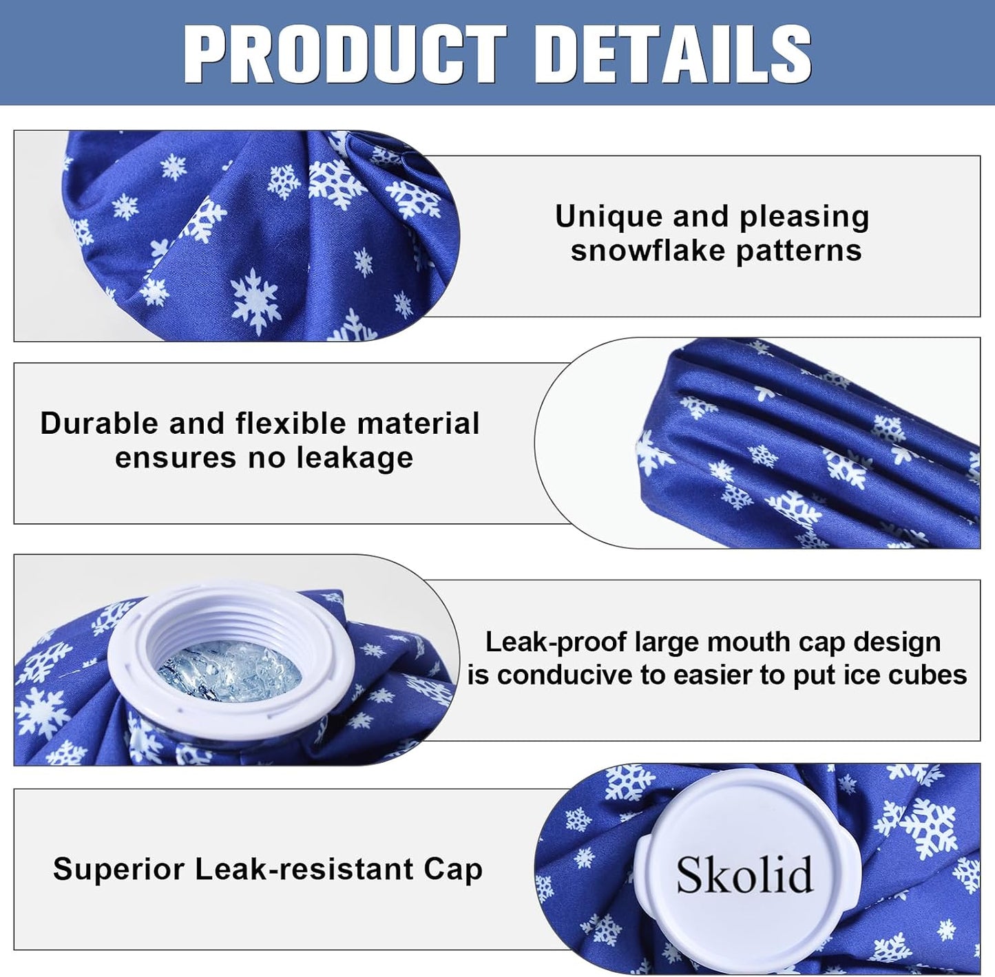 Ice Packs for Injuries Reusable, 6" 9" 11" Leakproof Ice Bags, Thickened Cold Pack Hot Therapy for Pain Relief, Swelling, Knee, Shoulder, Post-Surgery (3, Gray, 6"/9"/11")
