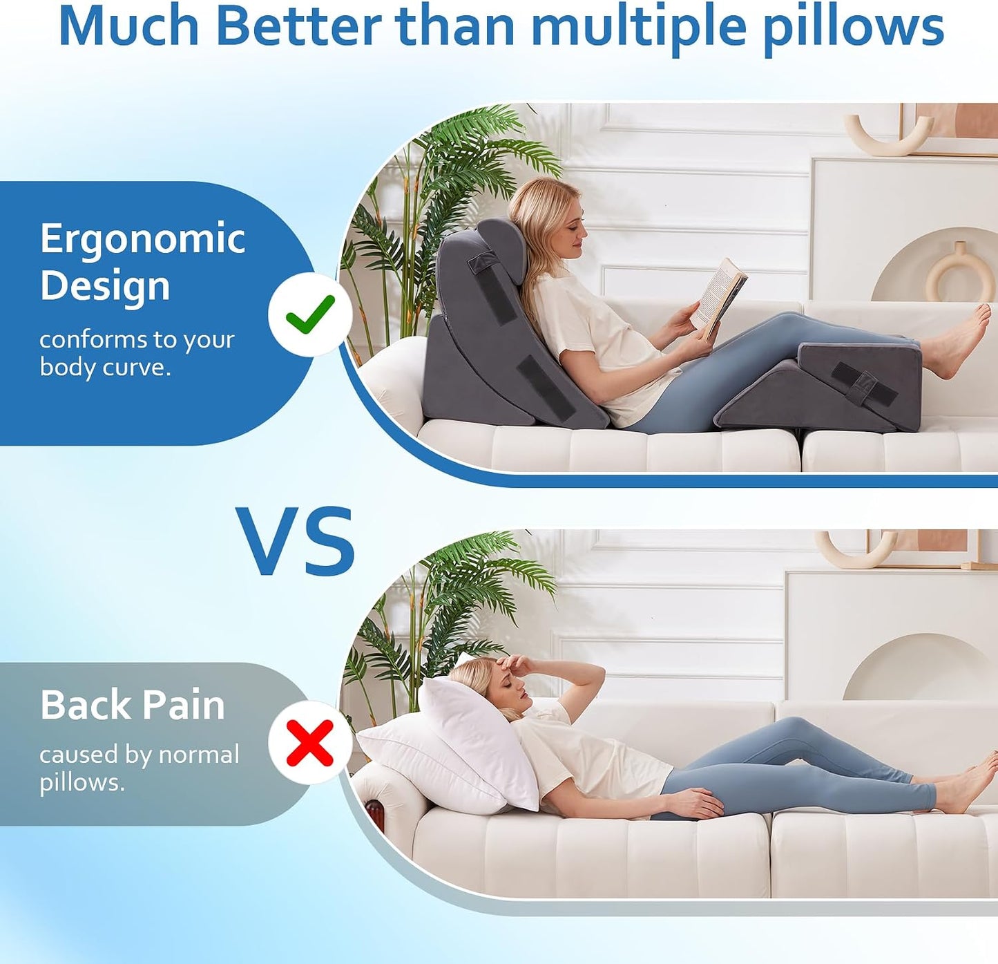 Ahpmeoa 5Pcs Wedge Pillow Set for After Surgery, Memory Foam, White/Grey