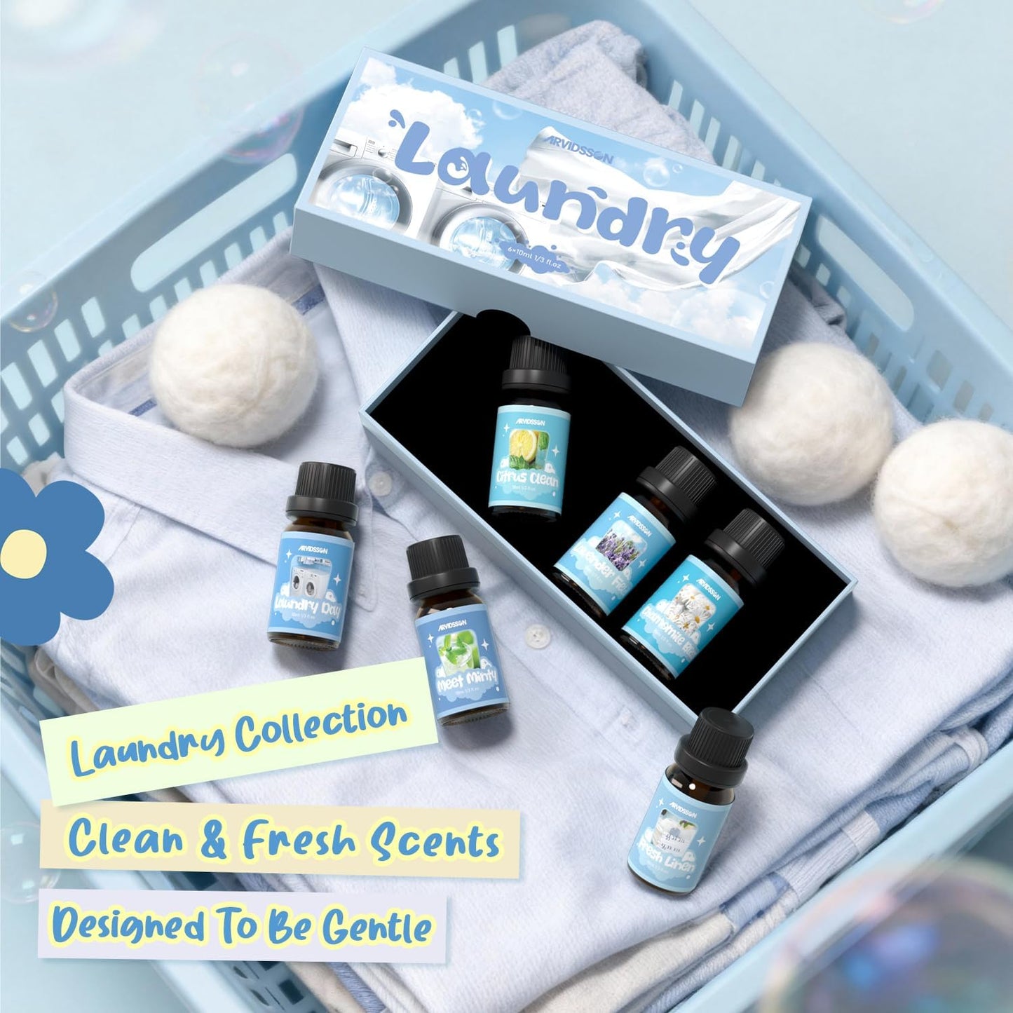 ARVIDSSON Floral Essential Oils Set, Natural Flower Essential Oil Gift for Women - Rose, Gardenia, Cherry Blossom, Honeysuckle, Lilac, Blue Lotus, Scented Oil for Diffuser, Valentines Day Gift for Her
