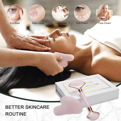 Jade Roller for Face, Facial Roller Massager Skin Care Tool, Gua Sha Facial Tools for Face, Neck, Eyes, Reduce Puffiness of The Skin - White