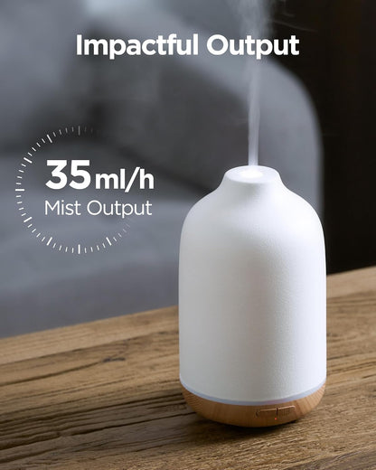 InnoGear Aromatherapy Diffuser, 150ml Ceramic Diffuser Mother's Gift Ultrasonic Humidifier Cool Mist Essential Oil Diffusers for Home Air Diffuser with 2 Mist Modes Waterless Auto Off, White