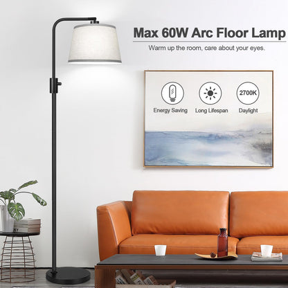 【Upgraded】 Dimmable Floor Lamp, 1000 Lumens LED Edison Bulb Included, Arc Floor Lamps for Living Room Modern Standing Lamp with Linen Shade, Tall Lamp for Bedroom Office Dining Room- Black