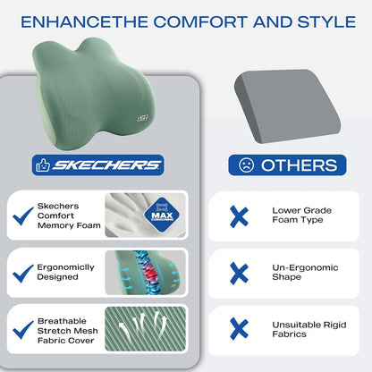 Skechers Memory Foam Lumbar Pillow,Lumbar Support Pillow for Office, Chair Lower Back Pain Relief Lumbar Pillow, Ergonomic Design Back Support Pillow for Office Chair, Car, Home, Travel,Black