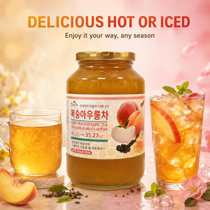 Apexy Korean Honey Peach Oolong Tea – Made with Real Fruit, No Artificial Colors – Premium Drink Base, Smoothies, Desserts, Cocktails, Yogurt, Spreads Made in KOREA 35.27oz (1kg). (Peach Oolong Tea)