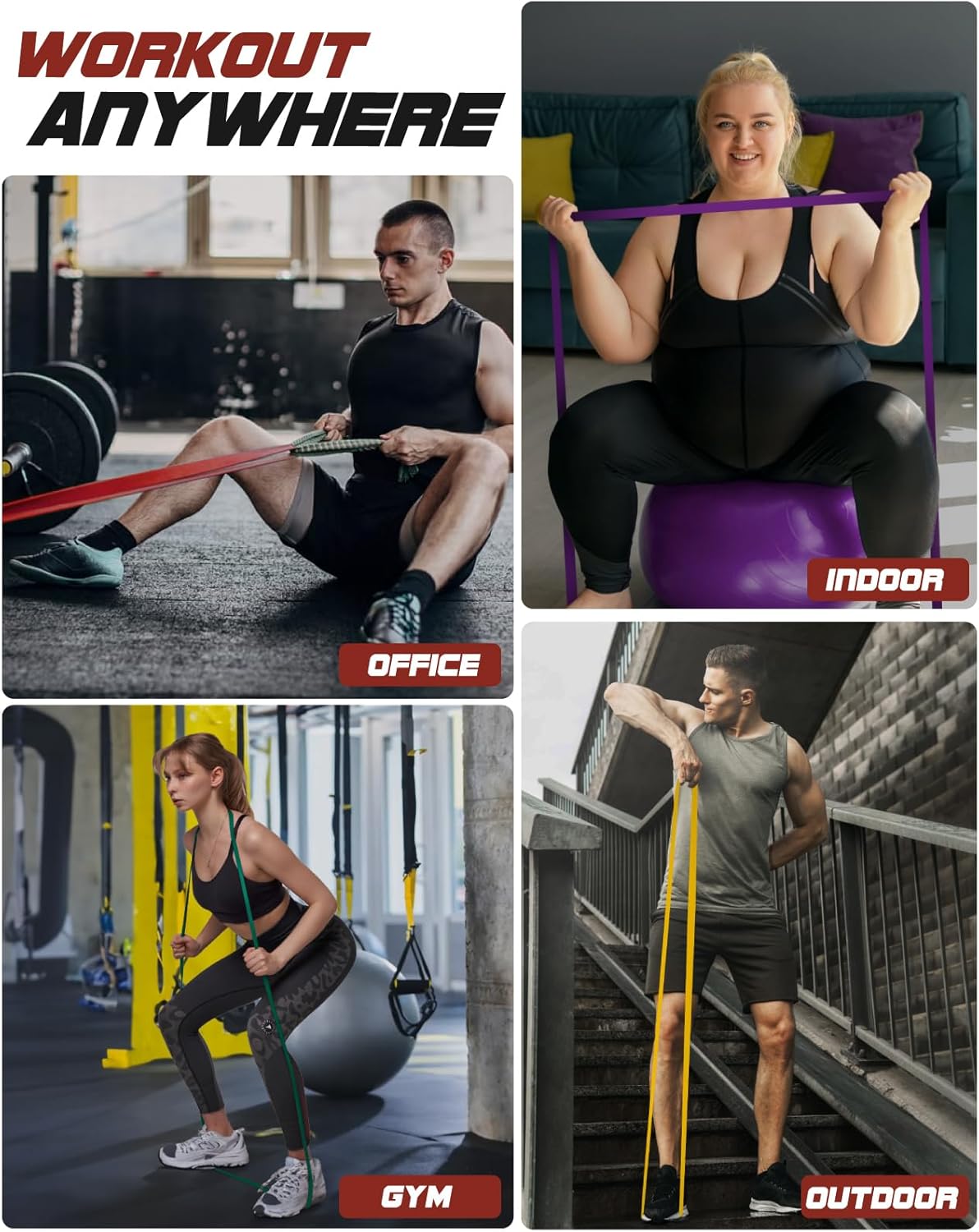 Fitense Resistance Bands Set - Pull Up Bands for Men Women, Exercise Bands Resistance with Door Anchor, Training Poster & Pouch for Body Stretching, Pull Up Assist