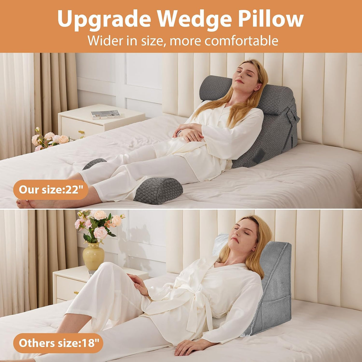 BIEEZZK Wedge Pillow Set for After Surgery, Wedge Pillow for Acid Reflux, Bed Wedge Pillow with Adjustable 9&12inch for Headboard,Sleeping, Orthopedic Memory Foam for Neck&Back Support, White/Grey