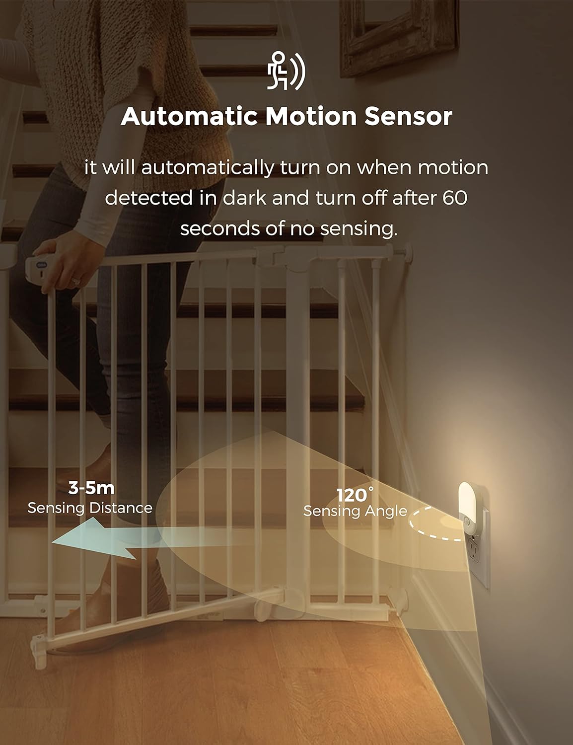 L LOHAS LED Amber Night Light, 2 Pack, Night Lights Plug into Wall Motion Sensor, 0.6W 2000K, LED Nightlights, 30/60LM Adjustable Brightness, Automatic Low Blue Nightlight for Kids, Bathroom, Hallway