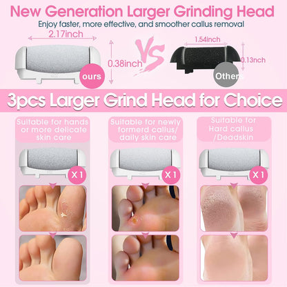 Electric Foot File Callus Remover for Feet - 6pcs Larger Grinding Head&3Speed, Pedicure Kit Foot Scrubber Deadskin Callus Remover, Foot Care Kit Pedicure Tools for Dead Skin Callus Hardskin Dry Cracks