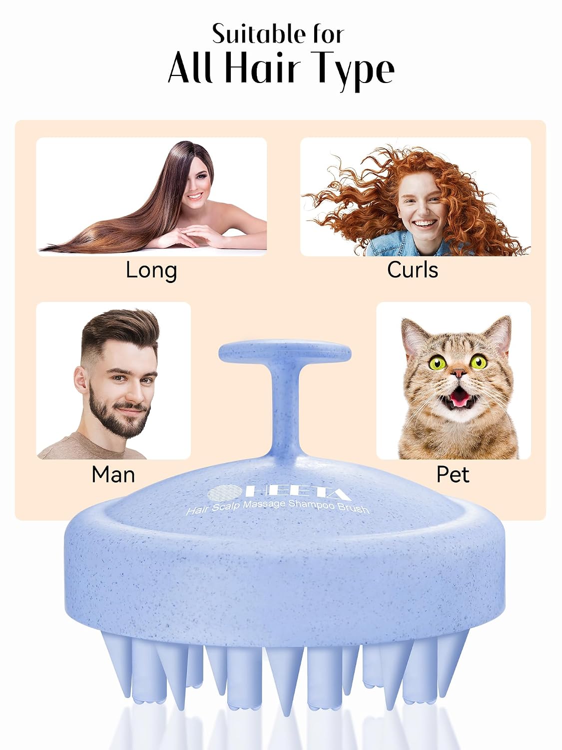 HEETA Hair Scalp Massager for Hair Growth, Shampoo Brush, Scalp Scrubber Exfoliator with Soft Silicone Bristles for Dandruff Removal to Relieve Stress, Wet Dry Use Updated Material, Beige
