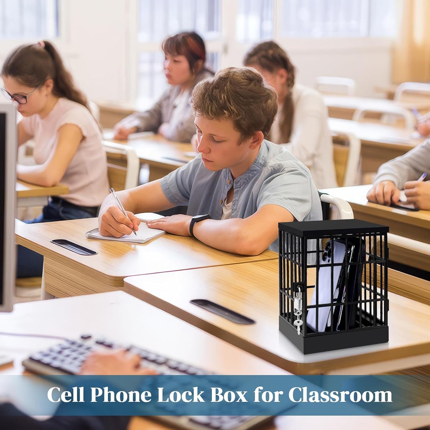 Gemaxvoled Cell Phone Jail-Phone Cage with Lock and Key, Phone Lock Box, Cell Phone Locker for Classroom/Family