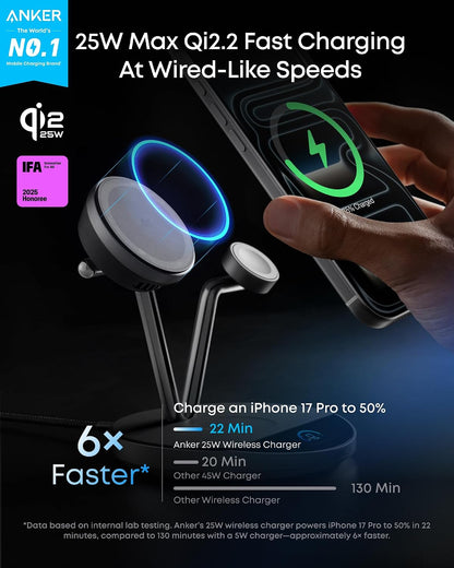 Anker Prime 3-in-1 Qi2.2 MagSafe Compatible 25W Wireless Charging Station