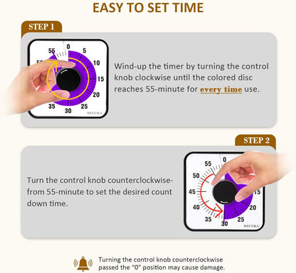 Secura 7.5 Inch Visual Timer, 60 Minute Visual Oversize Countdown Timer for Kids and Adults, Durable Mechanical Time Management Tool (Dark Green)