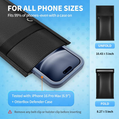 2-Pack Military Grade Faraday Bags for Phones, Signal Blocking Pouch 5G/WiFi/GPS/RFID, Fireproof Waterproof Anti-Tracking Anti-Theft Shield for Car Key Fob, Travel & Office (Gray)
