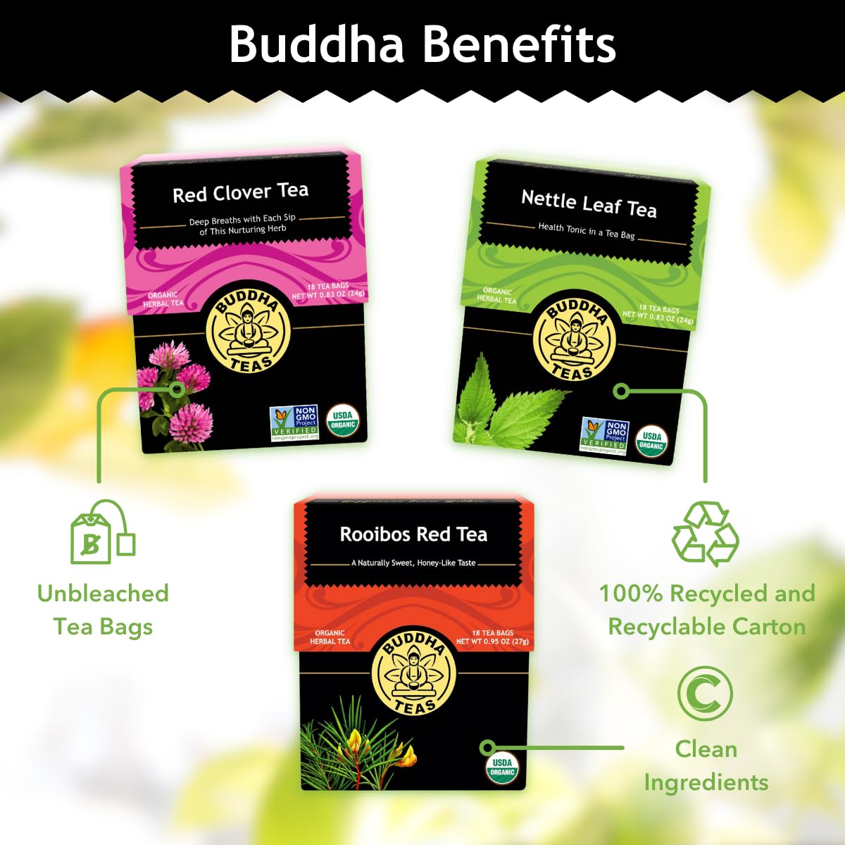 Buddha Teas - Rooibos Red Tea - Organic Herbal Tea - For Digestive Health - Rejuvenate & Support - Caffeine Free - 100% Kosher & Non-GMO - 18 Tea Bags (Pack of 1)