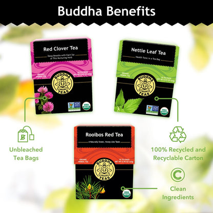 Buddha Teas - Rooibos Red Tea - Organic Herbal Tea - For Digestive Health - Rejuvenate & Support - Caffeine Free - 100% Kosher & Non-GMO - 18 Tea Bags (Pack of 1)