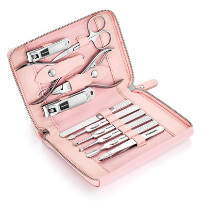 FAMILIFE Gifts for Women, Manicure Set Professional Manicure Kit 11 in 1 Nail Kit Nail Clippers Tools Stainless Steel with Rose Gold Leather Case Travel Sets