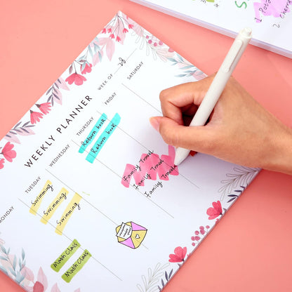 Weekly Planner Notepad Tear Off Set of 2 Weekly Calendar Pad 52 Undated To Do List Notepad Sheets Desk Planner Planning Pads Productivity Tracker for Work Goals Notes Schedule Ideas, Floral Blue