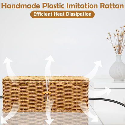 2PCS Cable Management Box, Handmade Rattan Cable Organizer Cord Basket