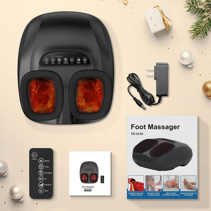 Shiatsu Foot Massager Machine with Heat, Deep Kneading Foot Massager with Vibration & Compression for Muscle Relaxation, Home Office Use for Men Women (Black)